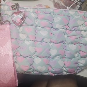 Heart Pattern Quilted Bag - Pink and Blue